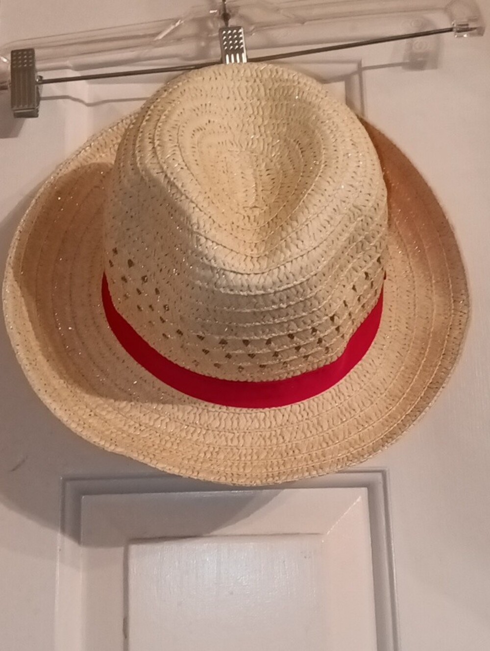 Straw Fedora Hat with Pink Band - Picture 3 of 12